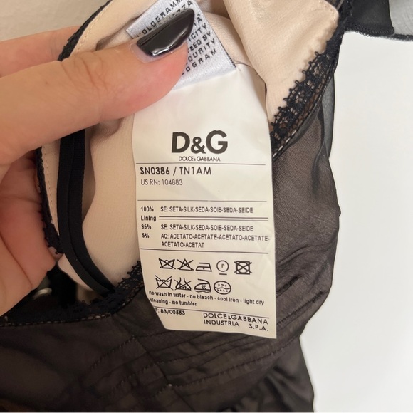 Dolce & Gabbana Vintage Babydoll Chiffon Blouse Black & Tan with Fringe Small - Picture 8 of 9